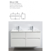 ECT Wall hung Vanity-Bella Ceramic Double Bowl Top White Gloss Finish Cabinet Soft Closing Drawers